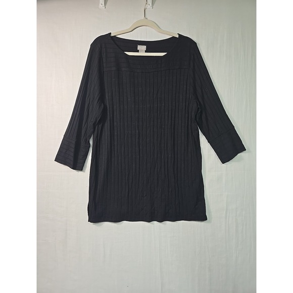 Chico's Tops - Chicos Tunic Top Women's Size 2 Large L Black Ribbed 3/4 Sleeves Rayon Spandex